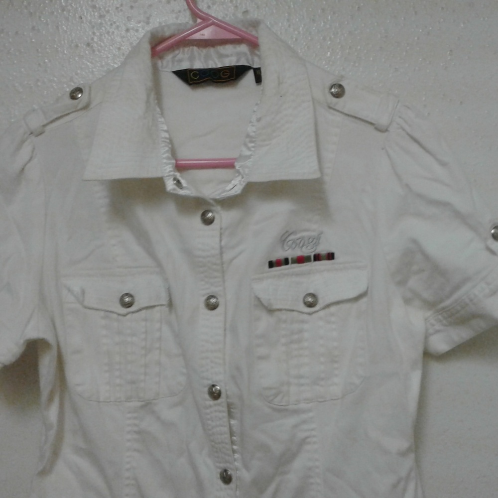 Coogi white snap up romper jumpsuit overalls